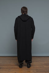 LONG HOODED CARDIGAN W/SLIT POCKET