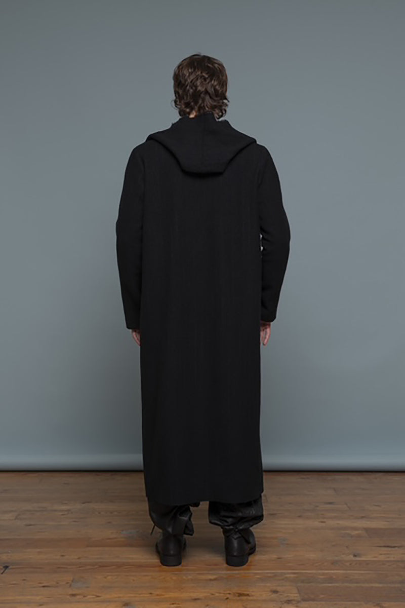 LONG HOODED CARDIGAN W/SLIT POCKET