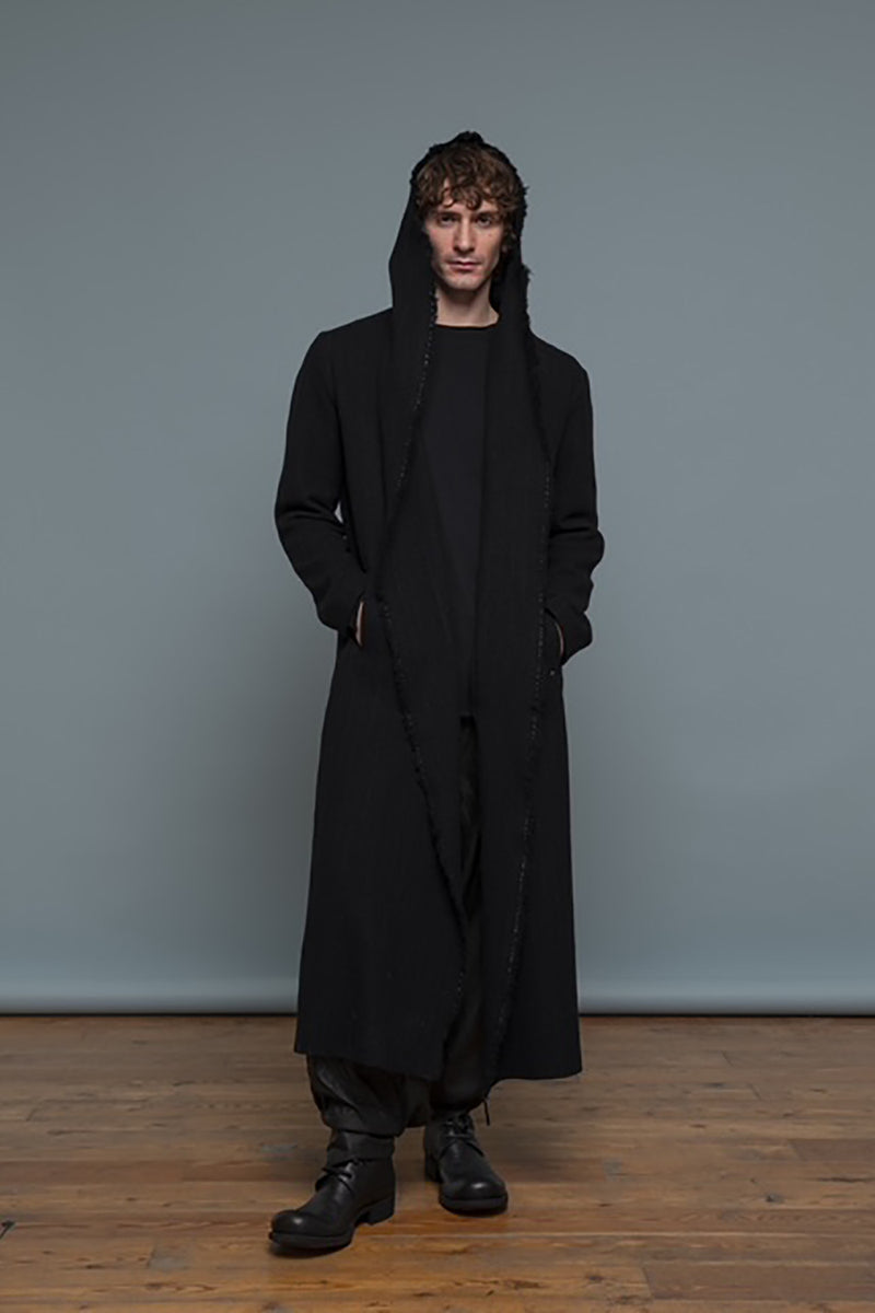 LONG HOODED CARDIGAN W/SLIT POCKET