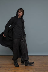 LONG HOODED CARDIGAN W/SLIT POCKET
