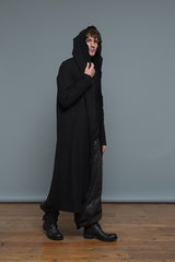 LONG HOODED CARDIGAN W/SLIT POCKET