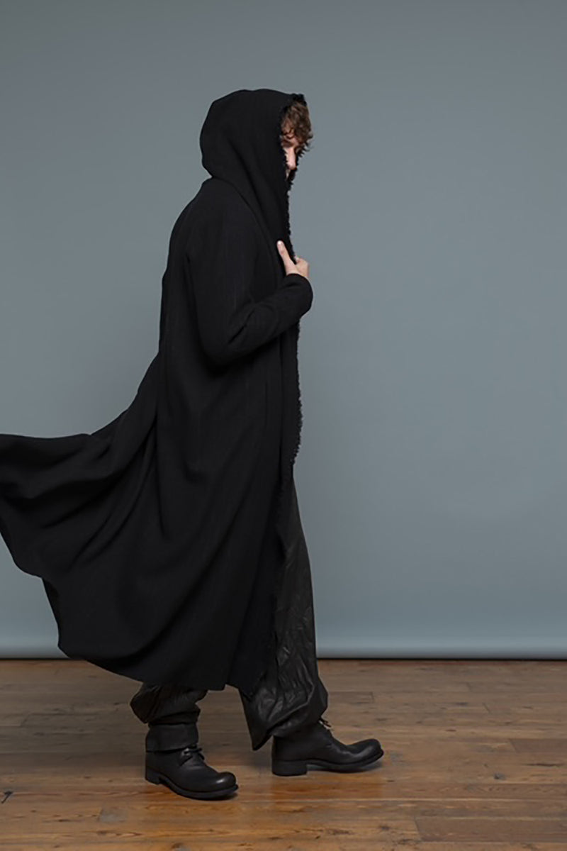 LONG HOODED CARDIGAN W/SLIT POCKET
