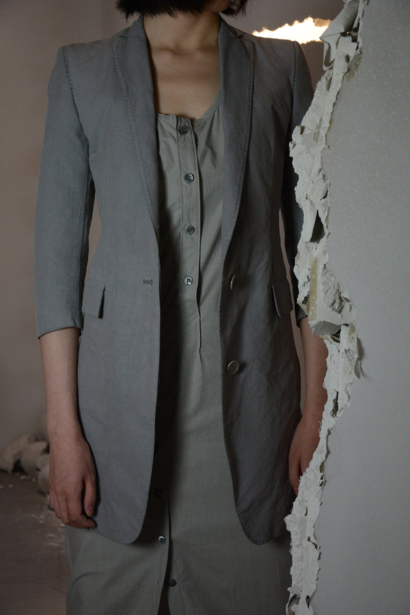 OBJECT DYED UNLINED HALF SLEEVE ELONGATED 2 BUTTON JACKET